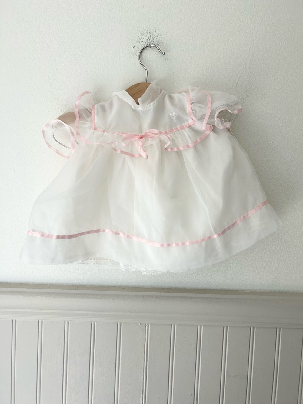 Vintage Christian Dior Enfant 6 Months White Organza Heirloom Dress